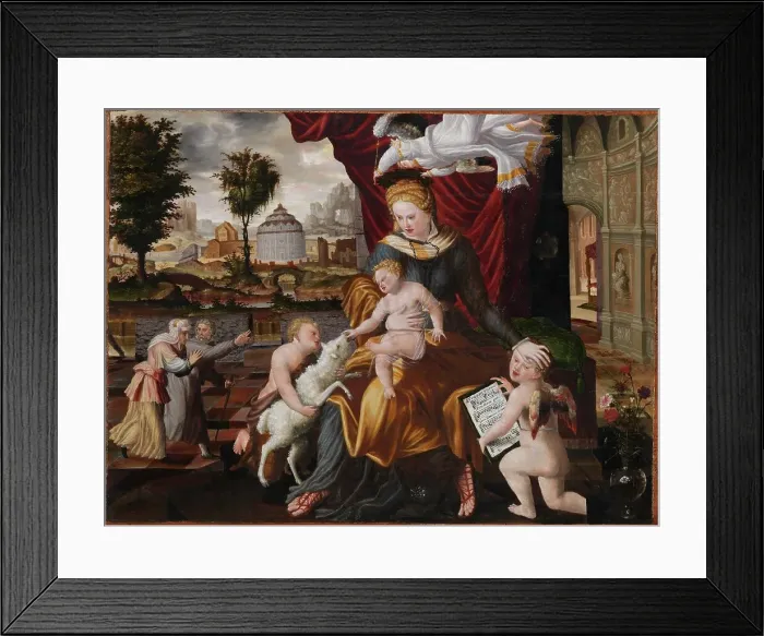 Framed Print : The Virgin Mary and Child, the Infant St. John and two angels, 1552. Creator: Melchior Lorck Framed Print : The Virgin Mary and Child, the Infant St. John and two angels, 1552. Creator: Melchior Lorck