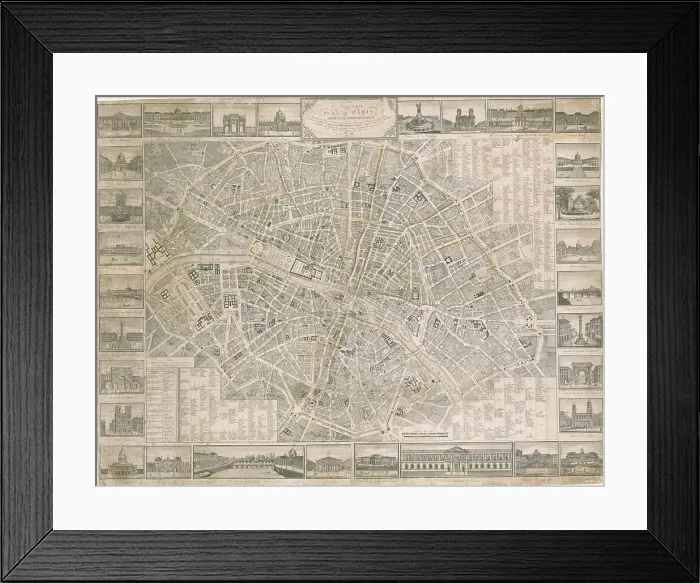 Framed Print : Nouveau plan de Paris (Map of Paris showing illustrations, streets, main monuments, and... 1817. Creator: Anonymous) Framed Print : Nouveau plan de Paris (Map of Paris showing illustrations, streets, main monuments, and... 1817. Creator: Anonymous)