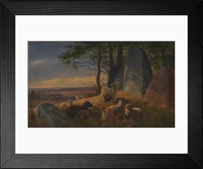 Framed Print : Evening Scene with Sheep on a Mound, 1845. Creator: Johan Thomas Lundbye Framed Print : Evening Scene with Sheep on a Mound, 1845. Creator: Johan Thomas Lundbye