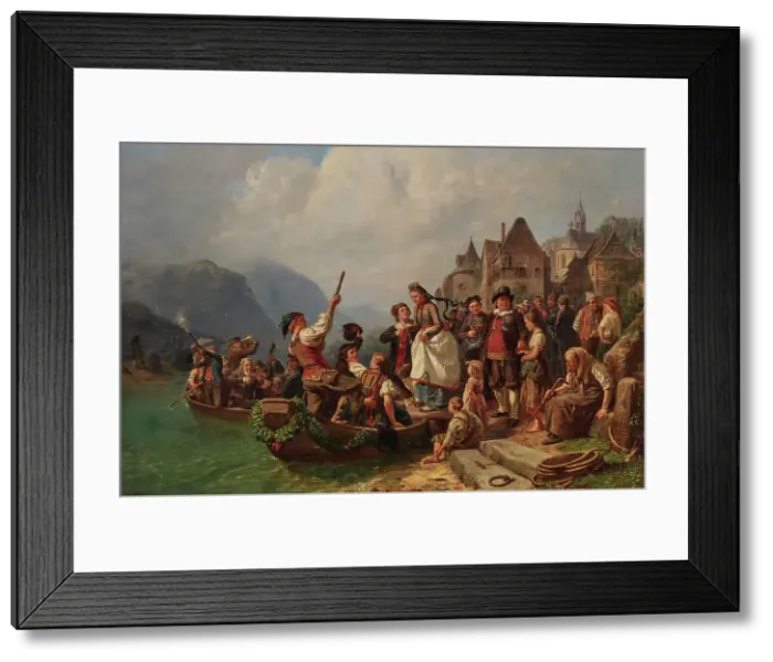 Framed Print : Wedding procession on the Rhine, ca 1860. Creator: Kindler, Albert (1833-1876) Framed Print : Wedding procession on the Rhine, ca 1860. Creator: Kindler, Albert (1833-1876)
