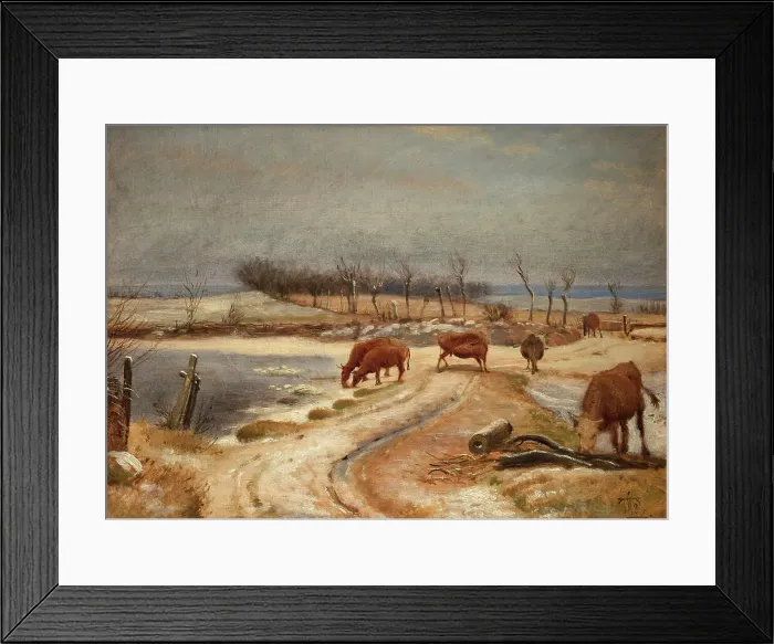 Framed Print : Watering the Cattle on a Winter's Day, 1848. Creator: Johan Thomas Lundbye