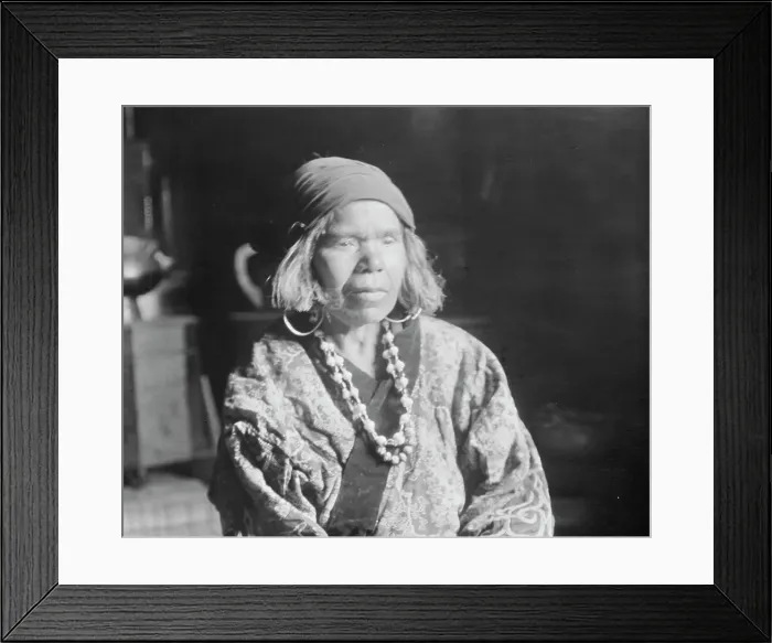 Framed Print : Ainu woman wearing a headscarf, earrings, and a necklace, 1908. Creator: Arnold Genthe Framed Print : Ainu woman wearing a headscarf, earrings, and a necklace, 1908. Creator: Arnold Genthe