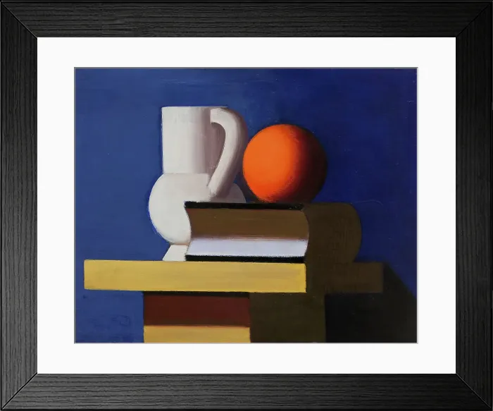 Framed Print : Still Life with White Jar, Orange and Book. Blue Background, 1932-1933. Creator: Vilhelm Lundstrom Framed Print : Still Life with White Jar, Orange and Book. Blue Background, 1932-1933. Creator: Vilhelm Lundstrom