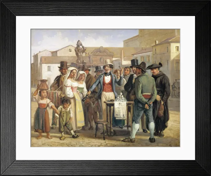 Framed Print : A Charlatan Selling Blacking in the Piazza Barberini in Rome, 1840-1849. Creator: Wilhelm Marstrand Framed Print : A Charlatan Selling Blacking in the Piazza Barberini in Rome, 1840-1849. Creator: Wilhelm Marstrand