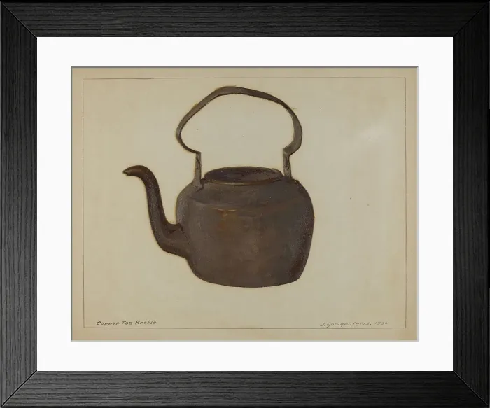 Framed Print : Copper Tea Kettle, c. 1936. Creator: J. Howard Iams Framed Print : Copper Tea Kettle, c. 1936. Creator: J. Howard Iams