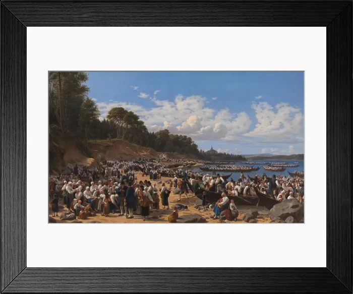 Framed Print : Church-Goers Arriving by Boat at the Parish Church of Leksand on Siljan Lake, Sweden, 1853. Creator: Wilhelm Marstrand Framed Print : Church-Goers Arriving by Boat at the Parish Church of Leksand on Siljan Lake, Sweden, 1853. Creator: Wilhelm Marstrand
