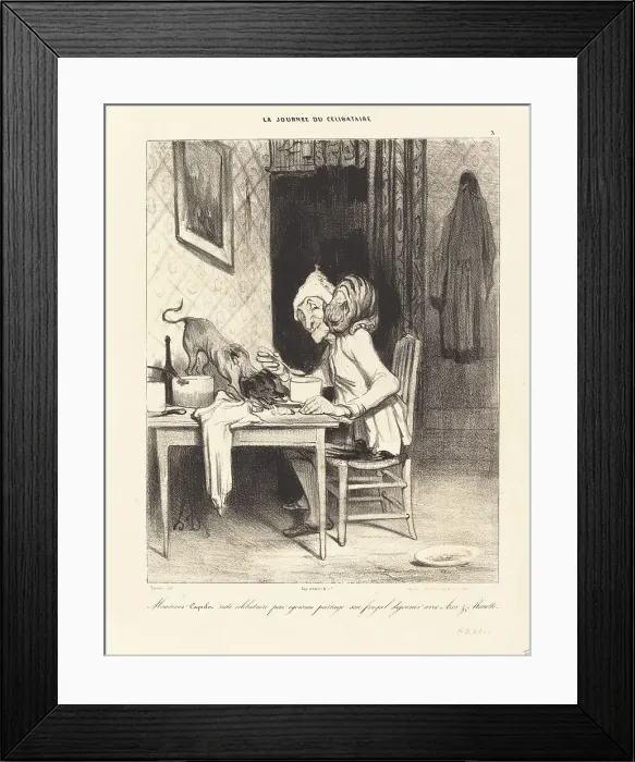 Framed Print : Monsieur Coquelet... partage son... déjeuner, 1839. Creator: Honore Daumier Framed Print : Monsieur Coquelet... partage son... déjeuner, 1839. Creator: Honore Daumier