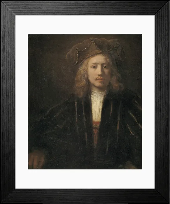 Framed Print : Young Man in a Pearl-trimmed Cap, 1650-1659. Creator: Rembrandt Harmensz van Rijn Framed Print : Young Man in a Pearl-trimmed Cap, 1650-1659. Creator: Rembrandt Harmensz van Rijn