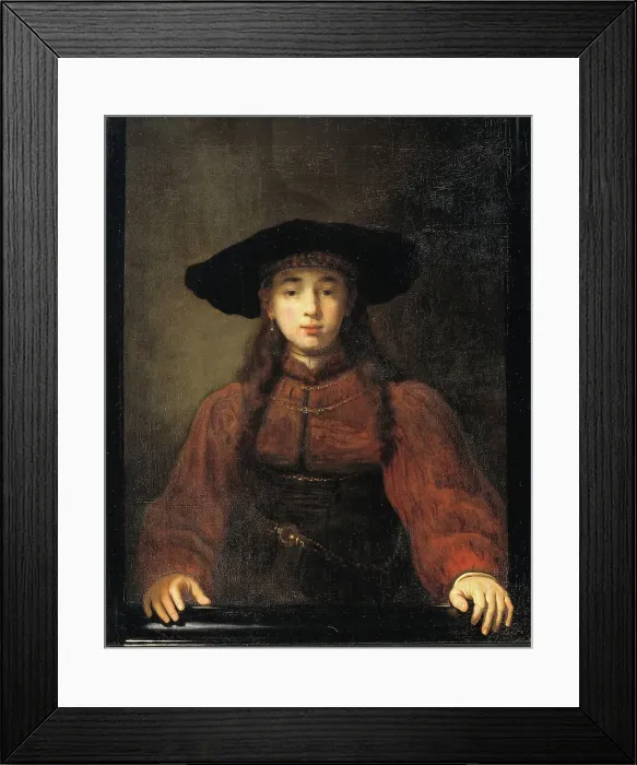 Framed Print : A Young Woman Resting her Hands on the Picture Frame, 1641. Creator: Rembrandt Harmensz van Rijn Framed Print : A Young Woman Resting her Hands on the Picture Frame, 1641. Creator: Rembrandt Harmensz van Rijn