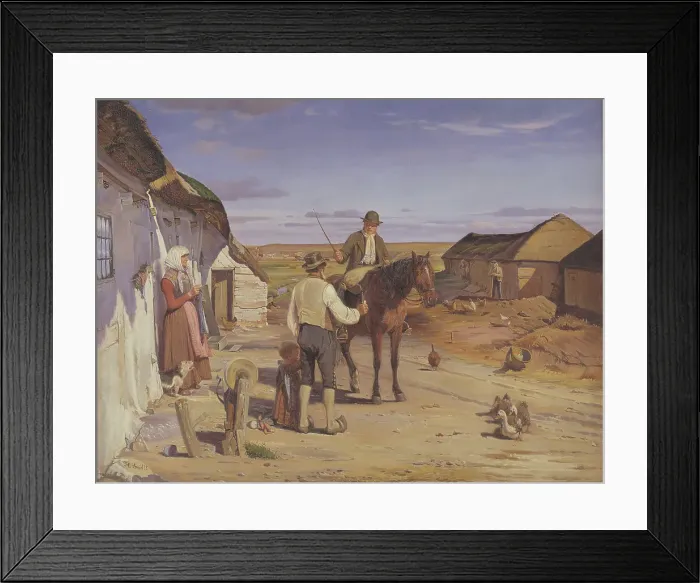 Framed Print : A Stranger Asking his Way at a Farm on the Moors, 1877. Creator: Hans Smidth Framed Print : A Stranger Asking his Way at a Farm on the Moors, 1877. Creator: Hans Smidth