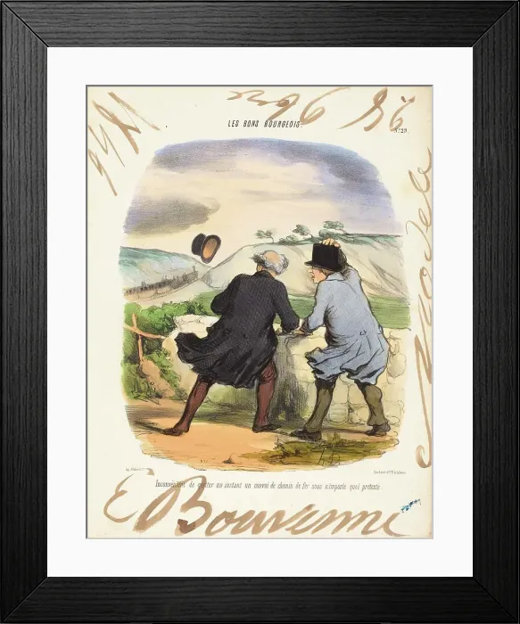 Framed Print : Inconvenient de quitter, 1846. Creators: Honore Daumier, Edouard Bouvenne Framed Print : Inconvenient de quitter, 1846. Creators: Honore Daumier, Edouard Bouvenne