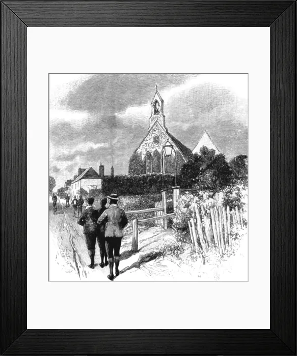 Framed Print : The Cyclists Sunday Dinner at Ripley; The Church at which the Cyclists Service is held. 1891. Creator: Charles Joseph Staniland Framed Print : The Cyclists Sunday Dinner at Ripley; The Church at which the Cyclists Service is held. 1891. Creator: Charles Joseph Staniland