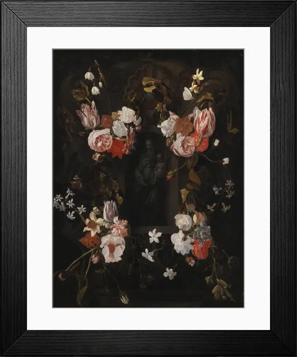 Framed Print : A Stone Cartouche with Virgin Mary and the Infant Christ in a Niche encircled by a... 1645-1700. Creator: Unknown Framed Print : A Stone Cartouche with Virgin Mary and the Infant Christ in a Niche encircled by a... 1645-1700. Creator: Unknown