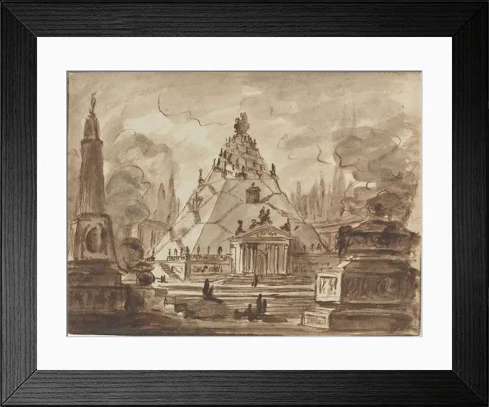 Framed Print : Architectural Fantasy with a Pyramidal Mausoleum, c. 1747. Creator: Charles Michel-Ange Challe Framed Print : Architectural Fantasy with a Pyramidal Mausoleum, c. 1747. Creator: Charles Michel-Ange Challe