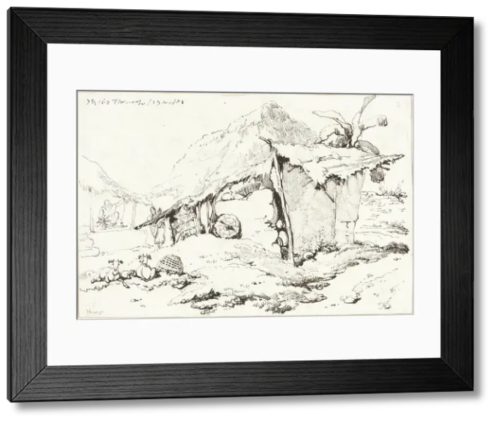 Framed Print : A Village Hut in India [recto], 1814 / 1824. Creator: George Chinnery
