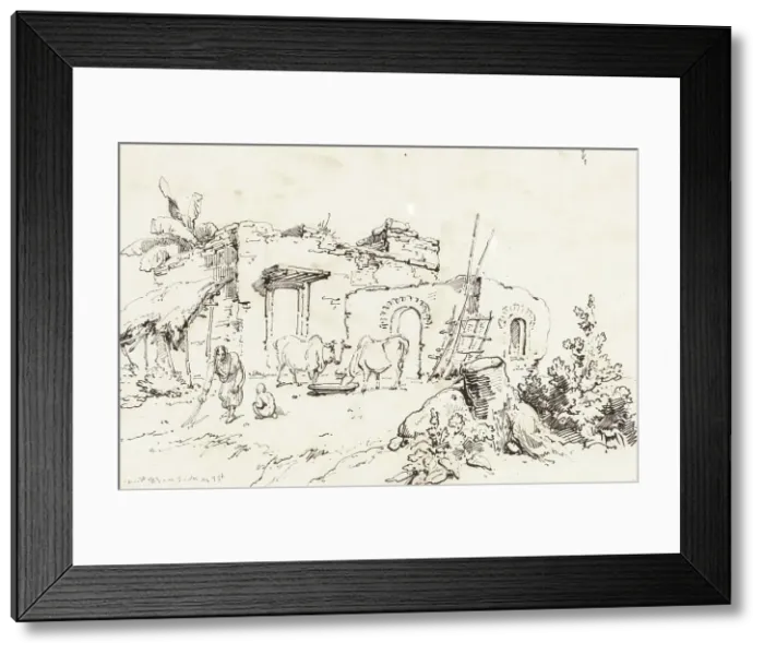 Framed Print : A Village Scene in India [verso], 1814 / 1824. Creator: George Chinnery