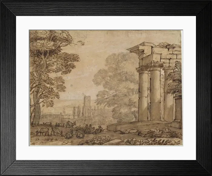 Framed Print : Landscape with Ruins, Pastoral Figures, and Trees, c. 1650. Creator: Claude Lorrain Framed Print : Landscape with Ruins, Pastoral Figures, and Trees, c. 1650. Creator: Claude Lorrain