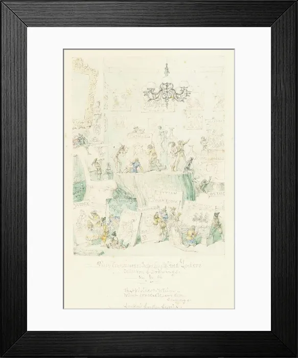 Framed Print : Fairy Connoisseurs Inspecting Mr. Frederick Locker's Collection of Drawings, 1867. Creator: George Cruikshank Framed Print : Fairy Connoisseurs Inspecting Mr. Frederick Locker's Collection of Drawings, 1867. Creator: George Cruikshank