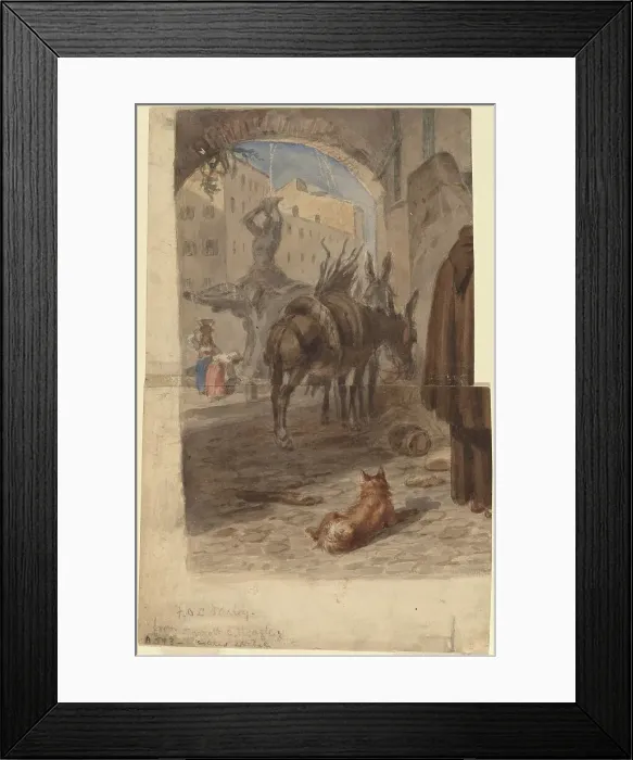 Framed Print : Bernini Fountain, Rome [recto], c. 1867. Creator: Felix Octavius Carr Darley
