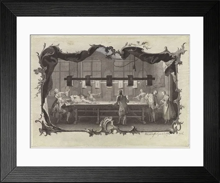 Framed Print : Ladies and Gentlemen Playing Billiards, 1756. Creator: Johann Esaias Nilson Framed Print : Ladies and Gentlemen Playing Billiards, 1756. Creator: Johann Esaias Nilson