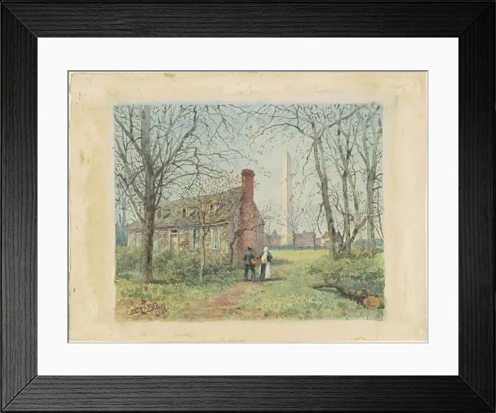 Framed Print : David Burns's Cottage and the Washington Monument, 1892. Creator: Walter Paris Framed Print : David Burns's Cottage and the Washington Monument, 1892. Creator: Walter Paris