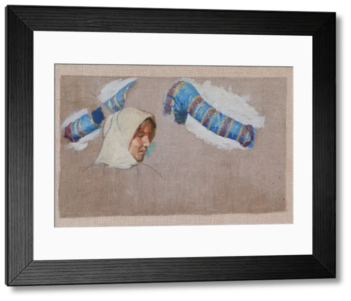 Framed Print : Costume studies and study of a female head, Megara, 1896. Creator: Niels Skovgaard