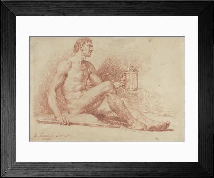 Framed Print : Male Nude with a Lamp (Diogenes), 1724. Creators: Bernard Picart, Nicolas Boileau Despreaux Framed Print : Male Nude with a Lamp (Diogenes), 1724. Creators: Bernard Picart, Nicolas Boileau Despreaux