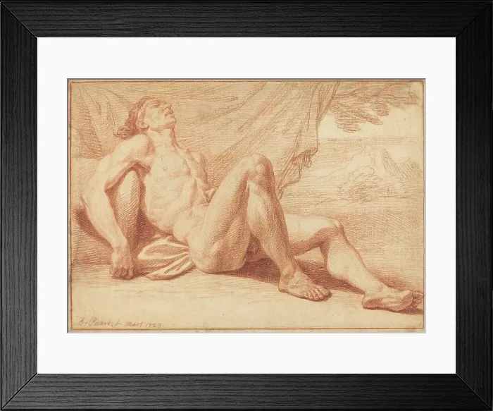 Framed Print : A Reclining Male Nude, 1723. Creators: Bernard Picart, Nicolas Boileau Despreaux Framed Print : A Reclining Male Nude, 1723. Creators: Bernard Picart, Nicolas Boileau Despreaux