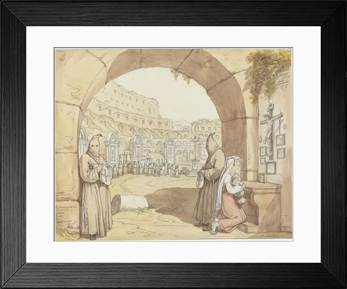 Framed Print : La Compagnia dei sacconi al Colosseo (Penitents Praying at Altars in the Colosseum), 1829. Creator: Bartolomeo Pinelli Framed Print : La Compagnia dei sacconi al Colosseo (Penitents Praying at Altars in the Colosseum), 1829. Creator: Bartolomeo Pinelli
