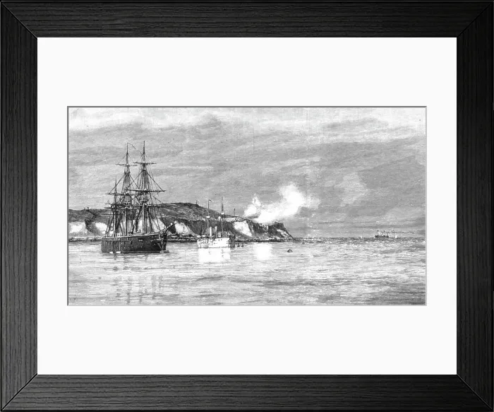 Framed Print : The Civil War in Chili, Forts Valdiva and Yerbas at Valparaiso firing on the Rebel Cong... 1891. Creator: Unknown Framed Print : The Civil War in Chili, Forts Valdiva and Yerbas at Valparaiso firing on the Rebel Cong... 1891. Creator: Unknown