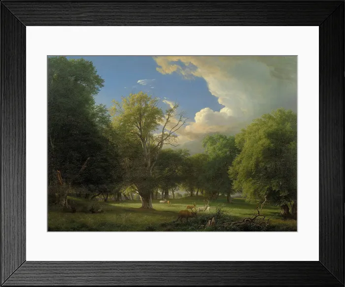 Framed Print : Summer Afternoon with a Passing Shower. The Deer Park in Jægersborg North of Copenhagen, 1874. Creator: Peter Christian Thamsen Skovgaard Framed Print : Summer Afternoon with a Passing Shower. The Deer Park in Jægersborg North of Copenhagen, 1874. Creator: Peter Christian Thamsen Skovgaard