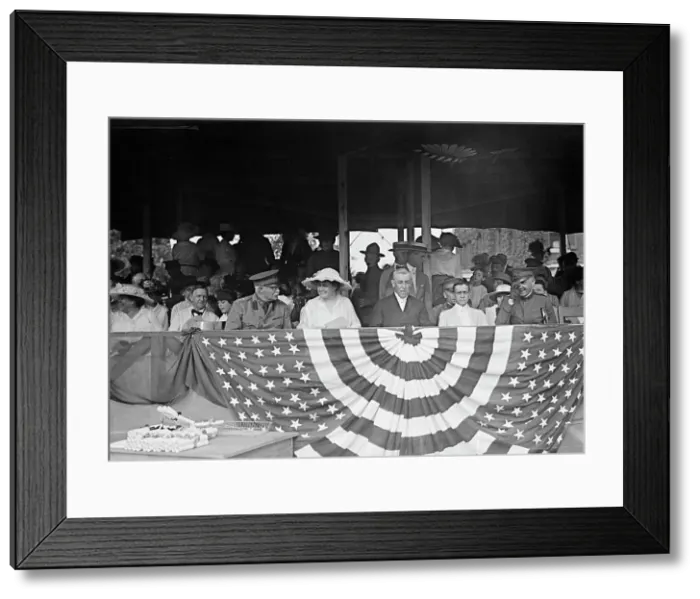 Framed Print : Woodrow Wilson On Reviewing Stand, 1917 or 1918. Creator: Unknown Framed Print : Woodrow Wilson On Reviewing Stand, 1917 or 1918. Creator: Unknown