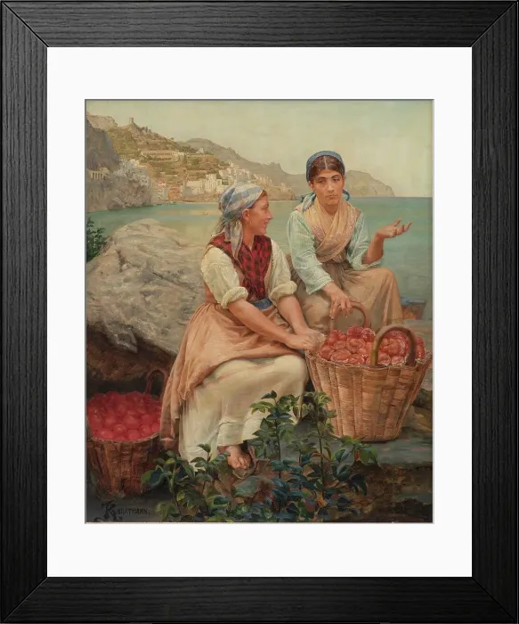 Framed Print : Italian Girls with Tomatoes in Baskets; Fruit Bearers from Amalfi, 1878-79, 1878-1879. Creator: Kristian Zahrtmann Framed Print : Italian Girls with Tomatoes in Baskets; Fruit Bearers from Amalfi, 1878-79, 1878-1879. Creator: Kristian Zahrtmann