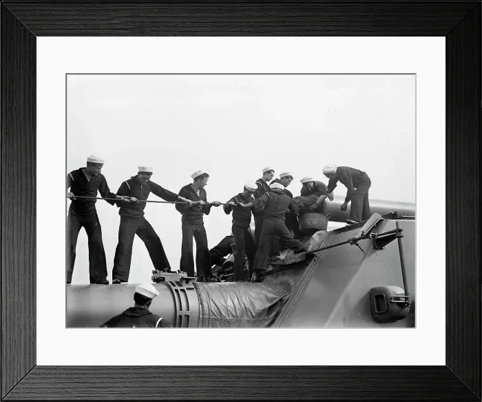 Framed Print : Target Practice - Cleaning 12 Gun, 1913. Creator: Unknown Framed Print : Target Practice - Cleaning 12 Gun, 1913. Creator: Unknown