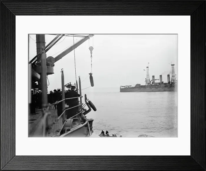 Framed Print : Target Practice - Hauling Torpedoes On Board, 1913. Creator: Unknown Framed Print : Target Practice - Hauling Torpedoes On Board, 1913. Creator: Unknown