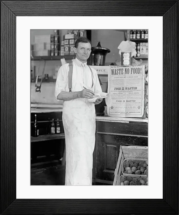 Framed Print : Store Interior - Waste No Food, 1917 or 1918. Creator: Harris & Ewing. Store Interior - Waste No Food, 1917 or 1918. Creator: Harris & Ewing Framed Print : Store Interior - Waste No Food, 1917 or 1918. Creator: Harris & Ewing. Store Interior - Waste No Food, 1917 or 1918. Creator: Harris & Ewing