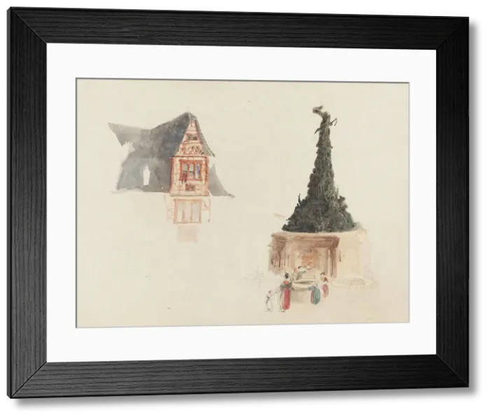 Framed Print : A Fountain and a Facade in Austria. Creator: John Skinner Prout Framed Print : A Fountain and a Facade in Austria. Creator: John Skinner Prout