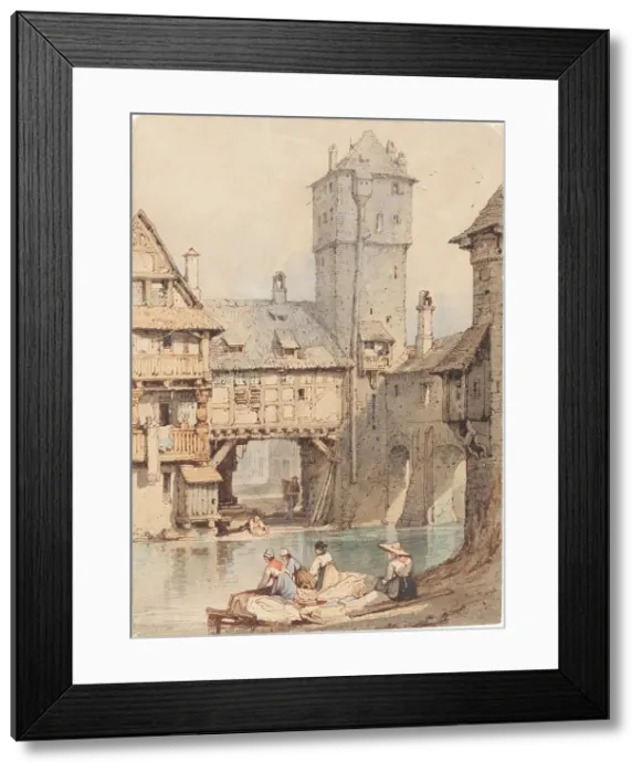 Framed Print : Laundresses before the Wasserturm, Nuremberg. Creator: Samuel Prout Framed Print : Laundresses before the Wasserturm, Nuremberg. Creator: Samuel Prout