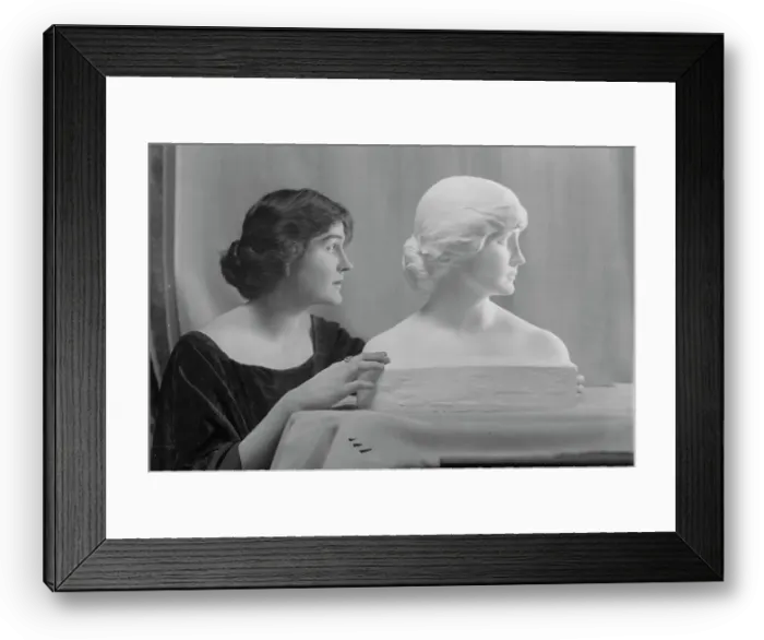 Framed Print : Woodruff, Eleanor, Miss, with portrait bust, portrait photograph, ca. 1914. Creator: Arnold Genthe Framed Print : Woodruff, Eleanor, Miss, with portrait bust, portrait photograph, ca. 1914. Creator: Arnold Genthe