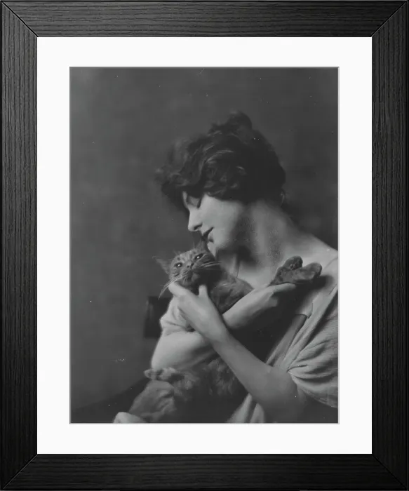 Framed Print : Bermicchi, Miss, with Buzzer the cat, portrait photograph, 1916. Creator: Arnold Genthe Framed Print : Bermicchi, Miss, with Buzzer the cat, portrait photograph, 1916. Creator: Arnold Genthe