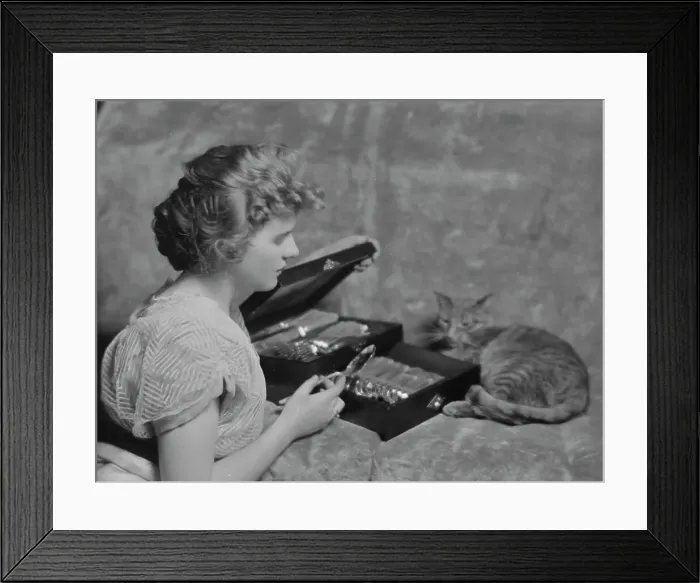 Framed Print : Cadmus, Miss, with Buzzer the cat, portrait photograph, 1914 Apr. 24. Creator: Arnold Genthe Framed Print : Cadmus, Miss, with Buzzer the cat, portrait photograph, 1914 Apr. 24. Creator: Arnold Genthe
