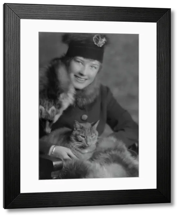Framed Print : Campbell, Natalie, Miss, with Buzzer the cat, portrait photograph, 1914 Dec. 24. Creator: Arnold Genthe Framed Print : Campbell, Natalie, Miss, with Buzzer the cat, portrait photograph, 1914 Dec. 24. Creator: Arnold Genthe