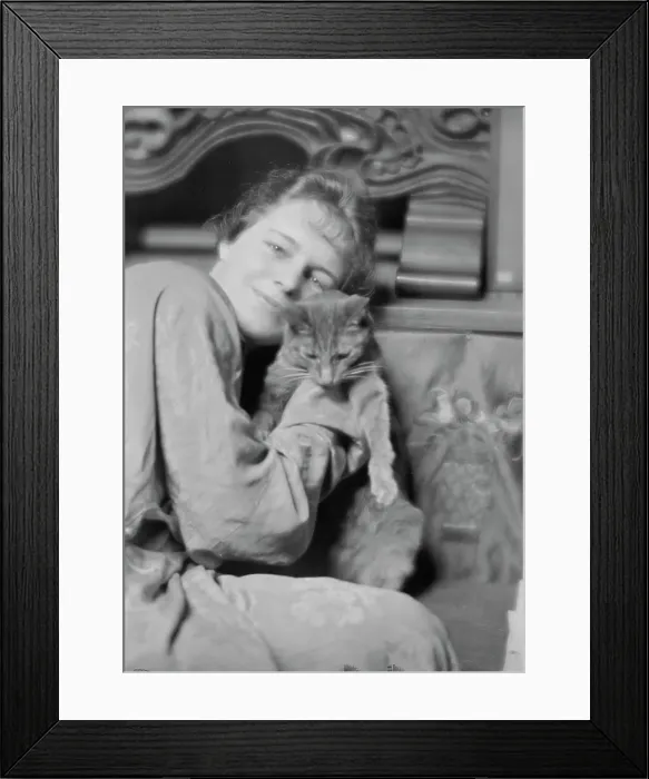 Framed Print : Cutler, Miss, with Buzzer the cat, portrait photograph, 1915 May 26. Creator: Arnold Genthe Framed Print : Cutler, Miss, with Buzzer the cat, portrait photograph, 1915 May 26. Creator: Arnold Genthe