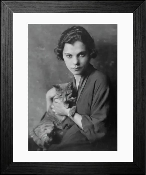 Framed Print : Gervais, Blanche, Miss, with Buzzer the cat, portrait photograph, 1916. Creator: Arnold Genthe Framed Print : Gervais, Blanche, Miss, with Buzzer the cat, portrait photograph, 1916. Creator: Arnold Genthe