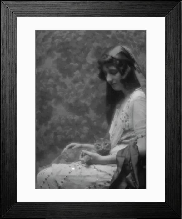 Framed Print : Maude, Bonnie, Miss, with Buzzer the cat, portrait photograph, between 1912 and 1918. Creator: Arnold Genthe Framed Print : Maude, Bonnie, Miss, with Buzzer the cat, portrait photograph, between 1912 and 1918. Creator: Arnold Genthe