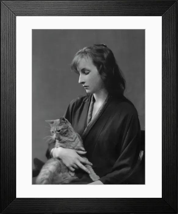 Framed Print : Whittaker, Miss, with Buzzer the cat, portrait photograph, 1916. Creator: Arnold Genthe Framed Print : Whittaker, Miss, with Buzzer the cat, portrait photograph, 1916. Creator: Arnold Genthe