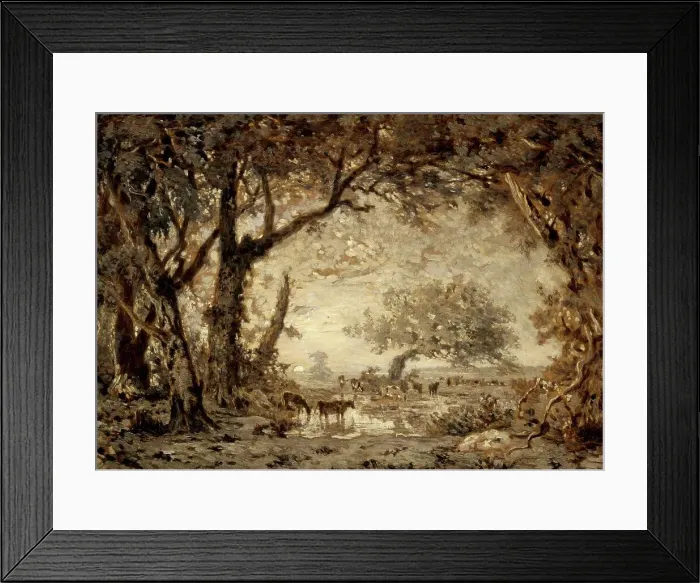 Framed Print : Sunset from the Forest of Fontainebleau, 1848. Creator: Theodore Rousseau Framed Print : Sunset from the Forest of Fontainebleau, 1848. Creator: Theodore Rousseau