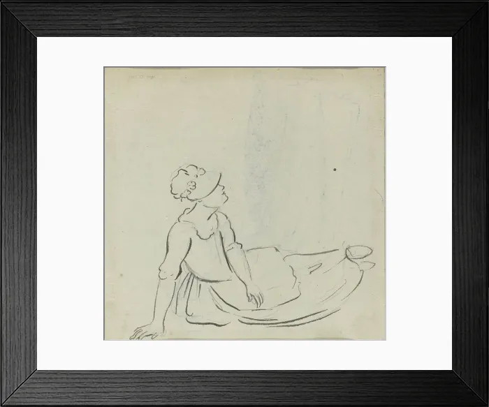 Framed Print : Girl with a Bonnet Reclining [verso]. Creator: Paul Sandby