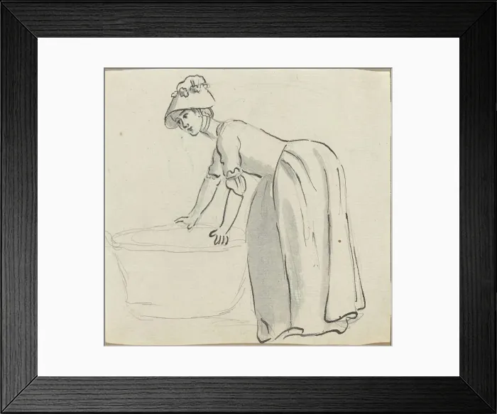 Framed Print : Girl with a Bonnet at Work [recto]. Creator: Paul Sandby