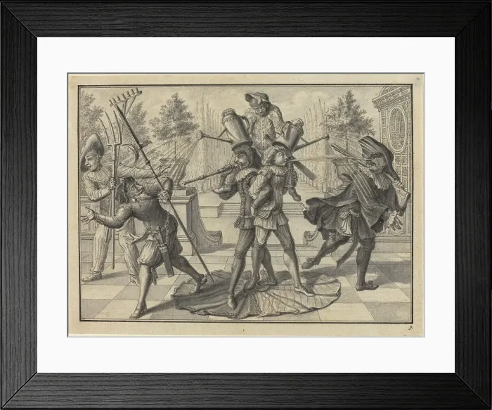 Framed Print : Harlequin and Scaramouche Create a Fountain, 1729. Creator: Johann Jakob Schübler. Harlequin and Scaramouche Create a Fountain, 1729. Creator: Johann Jakob Schübler Framed Print : Harlequin and Scaramouche Create a Fountain, 1729. Creator: Johann Jakob Schübler. Harlequin and Scaramouche Create a Fountain, 1729. Creator: Johann Jakob Schübler